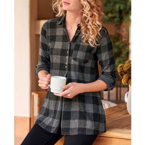 Soft Surroundings Tops - Soft Surroundings Mad About Plaid Fleece Popover Tunic Top Sz M